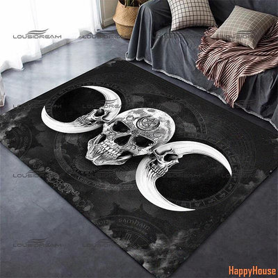 天極TJ百貨方形法蘭絨月相地毯三日月骷髏裝飾地板墊現代家用客廳地毯臥室地毯