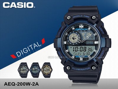CASIO 卡西歐 手錶專賣店 AEQ-200W-2A 男錶 樹脂錶帶 世界時間 秒錶 倒數計時器 整點報時 全自動日曆