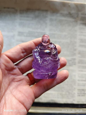 清代紫水晶小彌勒佛擺件 雕工精細 成色如圖 保證天然紫水晶