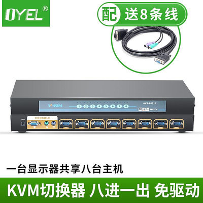 kvm切換器 8口自動VGA視頻切換器ps2口八進一出圓孔 鼠標鍵盤控制~沁沁百貨