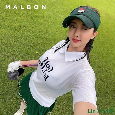 新款推薦 MALBON高爾夫 女裝上衣22年秋款 golf翻領 字母短袖 針織毛衣 可開發票
