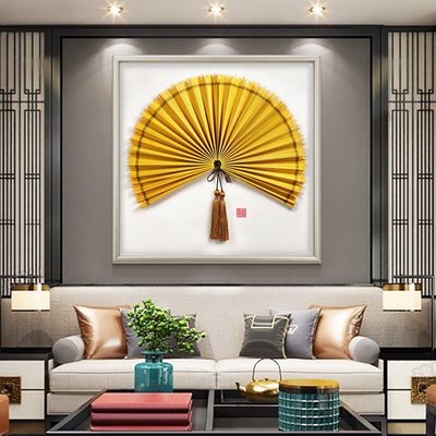 現貨：新中式玄關墻面裝飾扇子立體中國風壁飾酒店過道掛件餐廳墻上掛飾