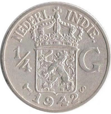 荷屬東印度1938年—1942年任意年份 1/4G盾銀幣
