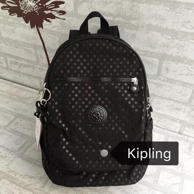 現貨 Kipling 猴子包 K15016 黑底波點 圓點 拉鍊款多用輕量雙肩後背包 防水 限時優惠