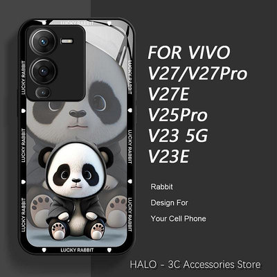 豪華 VIVO V27E V27 5G V27Pro V25Pro V23 可愛熊貓圖案金屬玻璃手機殼 V20Pro/V