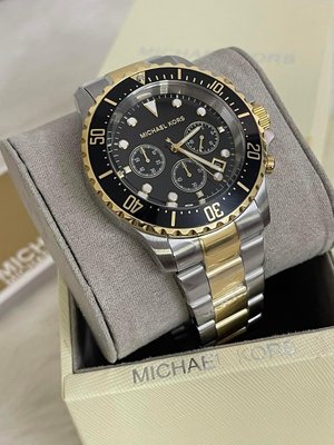 MICHAEL KORS Everest 黑色面錶盤 金色配銀色不鏽鋼錶帶 石英 三眼計時 男士手錶 MK8311