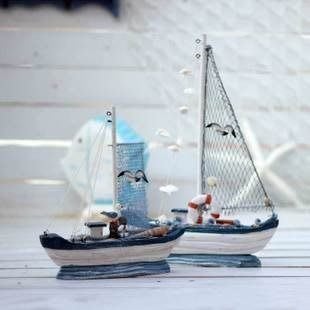 【熱賣精選】手工實木船 海洋船模型 地中海風裝飾 工藝品 擺件  船模型