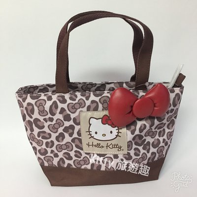 [Kitty 旅遊趣] Hello Kitty 小提袋 手提袋 迷你提袋 帆布 凱蒂貓 豹紋 便當袋 外出小袋