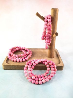 【天然貝殼手串】天然粉紅硨磲三圈手串／手珠