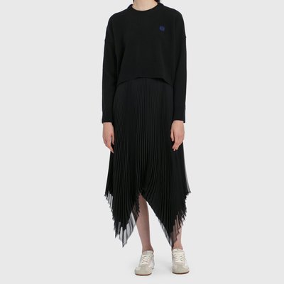 Loewe - Asymmetric Pleated Skirt Leather Trim 女不對稱百摺裙 超低折扣代購中