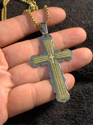 3453高檔十字架 鈦鋼十字架 金色鈦鋼十字架 基督十字架 天主教雙色十字架 高級十字架 金色十字架經文