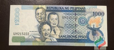 源泉齋錢莊(可議價) 菲律賓1000比索紙幣 2001-2012年版 85品 豹子號222 亞洲錢幣