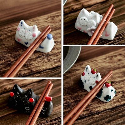 “正品”原來是泥可愛手工陶瓷貓咪筷子架超萌筷枕日式筆架餐桌筷架擺件
