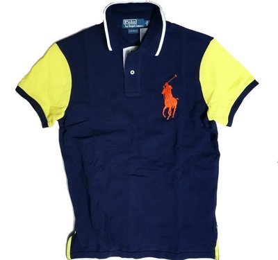 Polo Ralph Lauren RL 短袖 POLO 衫 藍色 橘大馬 黃袖 不用再穿童裝 S 【以靡專櫃正品】