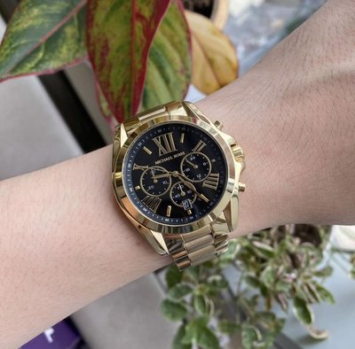 MICHAEL KORS Bradshaw 黑色錶盤 金色不鏽鋼錶帶 羅馬數字 石英 三眼計時 女士手錶 MK5739