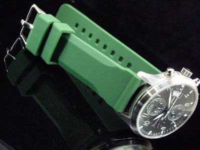 高質感平面雙削邊24mm綠色矽膠錶帶不鏽鋼扣替代citizen seiko