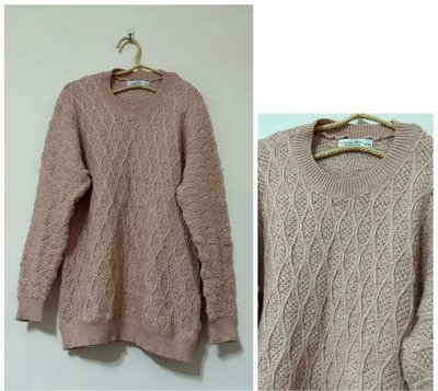 ♥ Annis Shop♥ 近全新麻花菱形紋長袖針織毛衣上衣粉色M