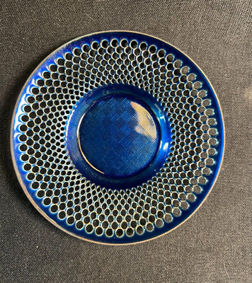 日本七寶燒銅胎帝王藍格紋鏤空 杯墊 茶托 盤 碟