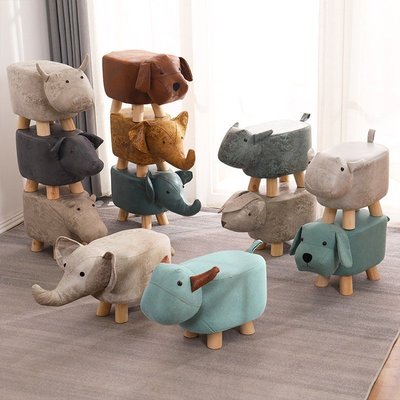 卡通科技布兒童小凳子家用動物換鞋凳時尚創意實木腳凳可愛沙發凳-特價