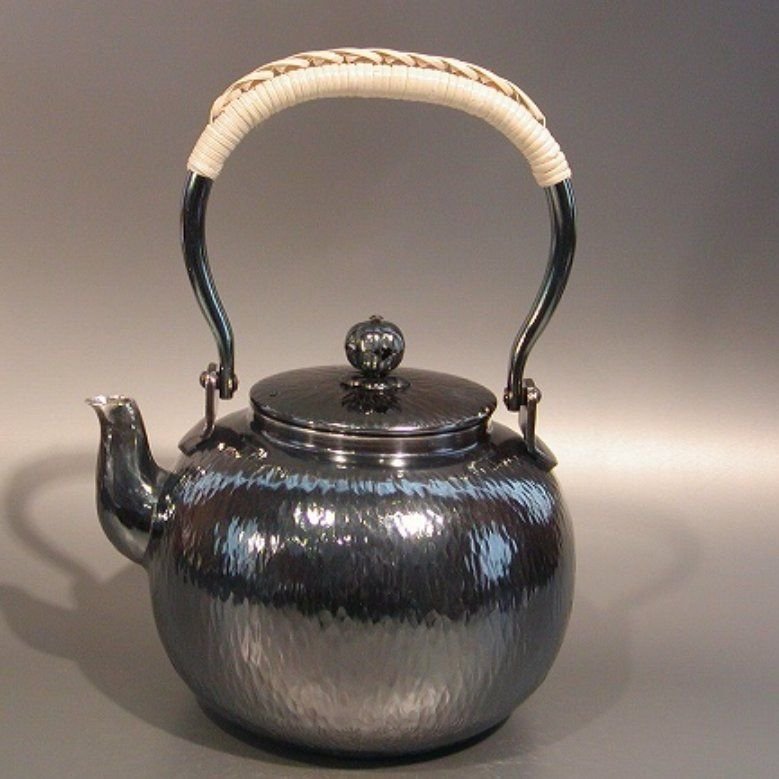 日本茶道純手工秀峰堂藤編銅銀湯沸鎚目湯沸黃銅鍍銀茶壺| Yahoo 