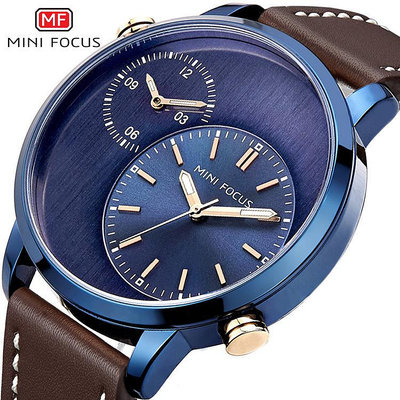現貨男士手錶腕錶MINI FOCUS福克斯男錶石英錶休閑手錶雙時區皮錶帶MF0035G