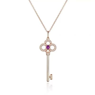 Tiffany/蒂芙尼鑰匙項鏈女心冠鑲鉆18k玫瑰金鳶尾花太陽花鎖骨鏈~特價特賣
