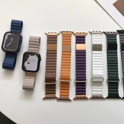 磁吸回環真皮錶帶 適用 apple watch 蘋果錶帶 iwatch SE 1-8代通用 Ultra 胭脂粉錶帶