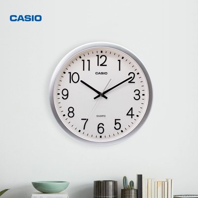 【熱賣精選】卡西歐（CASIO）掛鐘客廳簡約靜音時鐘臥室石英鐘圓形掛表 IQ-77
