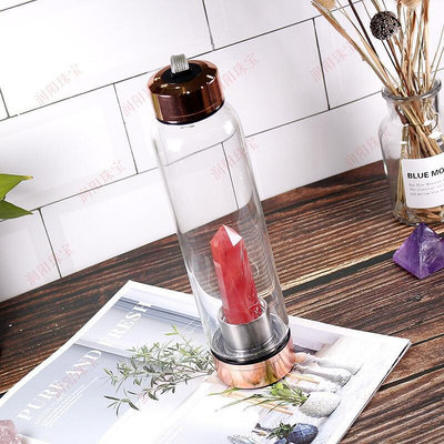 然水晶柱能量水晶玻璃水杯304玫瑰金新品水晶柱能量水瓶水壺茶杯淨化