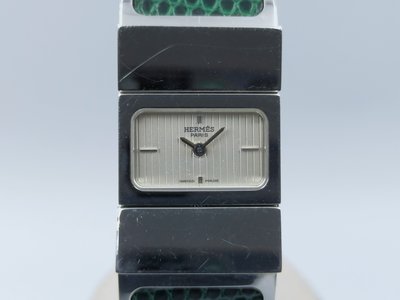 【發條盒子H0121】HERMES 愛馬仕 綠色蜥蜴皮銀釦 手環錶