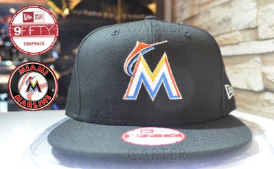 特價New Era MLB Miami Marlins Black Snapback 邁阿密馬林魚隊黑色隊Logo後扣帽