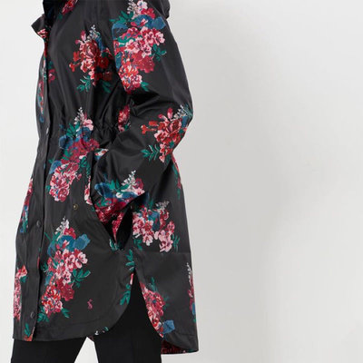 Miolla 英國品牌Joules 黑色花朵防風防水薄款收腰好收納中長款外套