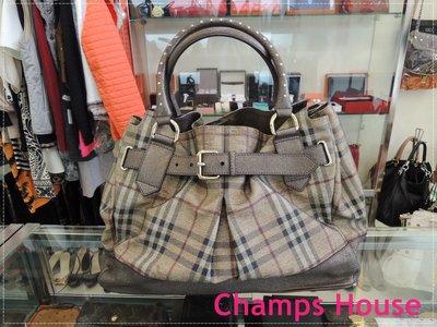 **香榭屋精品店 ** Burberry 古銅色 金蔥 經典格紋 束口 鉚釘手把 手提 肩背包 (XB5052)