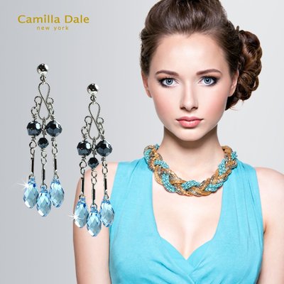 CamillaDale藍色情挑水晶吊燈耳環 採用奧地利水晶SW水晶吊墜#6010
