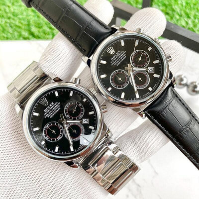 直購#特價 ROLEX 勞力士 男士腕錶 簡單時尚基本款 商務休閒男錶 石英表 三眼六針跑秒手錶