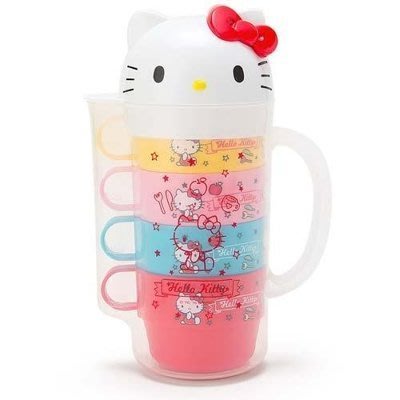 ☆Joan☆日本帶回♥ hello kitty 大頭造型 可收納冷水壺 茶杯 水杯 5件組 野餐 郊遊~現貨