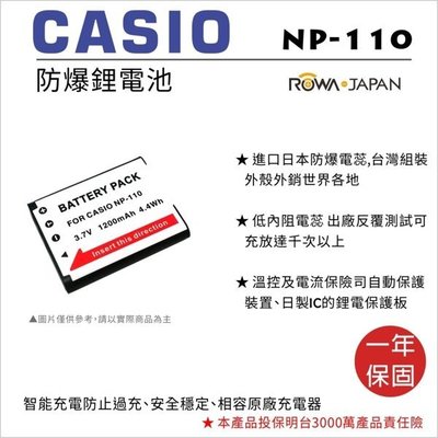 ROWA 樂華 • CASIO NP-110 專用 鋰電池 • 數位相機 電池 副廠電池 NP-110