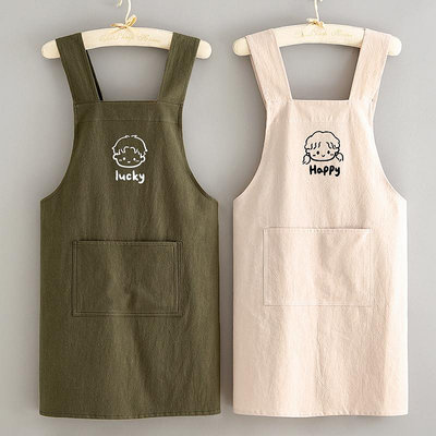 日系棉麻做飯防污耐臟圍裙廚房家用透氣女上班工作服定制logo印字