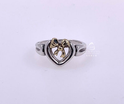 【GoldenCOSI】Tiffany&amp;Co.Heart Silvery 心型純銀750 雙色蝴蝶結愛心造型戒 正品