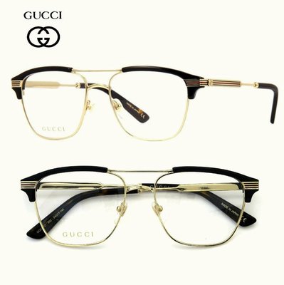 Gucci ►（ 黑色×金屬淡金色 ） 方框框型 眼鏡 光學鏡框 中性款｜100%全新正品｜特價!