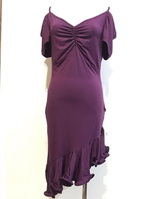 紫色拉丁連身斜擺荷葉邊裙