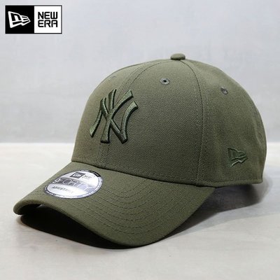 現貨優選#韓國代購NewEra帽子新品硬頂大標NY洋基隊MLB棒球帽鴨舌帽軍綠色簡約