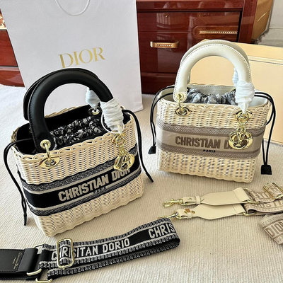 全館免運 #Dior戴妃草編包手提包寬肩帶斜挎包單肩包通勤包人手必備24cm 禮盒包裝 可開發票