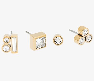 全新美國名牌 Michael Kors MK 金色四顆鑲鑽單耳環，可任意搭配，不鏽鋼材質，附禮盒，低價起標無底價！免運！