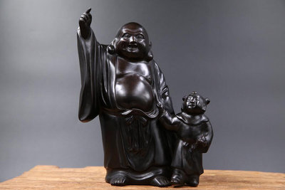 【二手】日本回流銅彌勒佛立像，古銅造彌勒佛偕童子立像，日本回流古董佛12529【如意坊】擺件  老物件 老貨