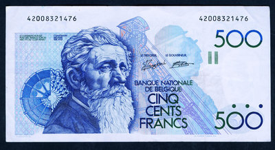 【鑒 寶】（外幣收藏） 比利時 1982年版 500法郎 (畫家 康斯坦丁 麥尼埃) 8成左右品相 MYZ139