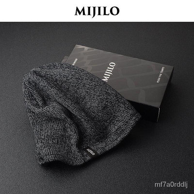 米基洛MIJILO跑步反光冬季針織帽子男冬天防寒加厚保暖黑色毛綫帽