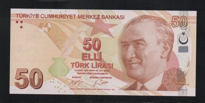 【低價外鈔】土耳其2009 (2020)年 50 Lira 里拉 紙鈔一枚(D字軌)，少見~