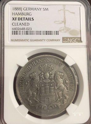【鑒 寶】（世界各國錢幣） 德國1888年5馬克大型銀幣（特年，原味，NGC XFD） DDS866