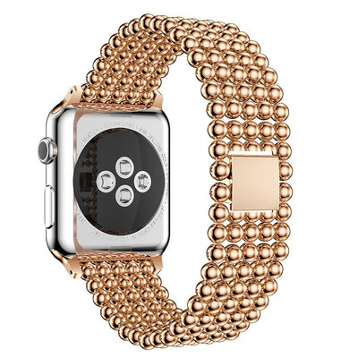 適用蘋果手錶apple watch S9 8 錶帶五珠圓珠鍊式錶帶蘋果手錶 iwatch 56789代不銹鋼五珠金屬錶帶